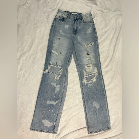 PACSUN Distressed‎ High-Waisted Straight-Leg Jeans" - Picture 1 of 3